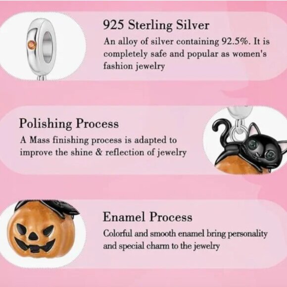 Cat on Pumpkin Sterling Silver Charm compatible with Pandora - Picture 2 of 2